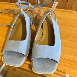 Beautiful small block heeled suedesandals pale blue with straps that go up leg by kalidescope delivery via royal mail 48 hour tracking in uk main land only or Ireland