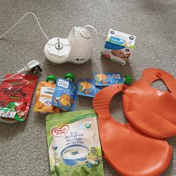 I have a tommee tippee weaning blender (just about to be washed that's why plastic part is missing), it has been used about 2-3 times. also unopened food pouches and 2 tommee tippee bibs. Free to a good home