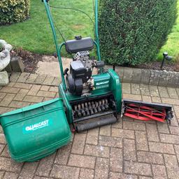 Petrol lawnmower good condition hasn’t been working for awhile so might need some maintenance. It has a grass cutting blade. Also a scarifier blade
