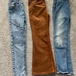 X3 girls jeans/trousers
Zara, primark & F&F size 7/8 years and 8/9 years. all have adjustable elastic inside please alsee pictures for any stain/marks etc otherwise all in really good condition 

Will post 2nd class via Royal Mail