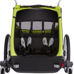 Chariot Cheetah XT 2 ist Thules leichtester Fahrradanhänger. Dank des inbegriffenen Fahrradsets kann der Anhänger sowohl als Spazierwagen als auch als Fahrradanhänger genutzt werden. Der Anhänger bietet Platz für zwei Kinder und sein aerodynamisches Design unterstützt vielfältige sportliche Anwendungsmöglichkeiten. Der verstellbare HeightRight™-Schiebebügel bietet außerdem Komfort für die Eltern.

- Reflektierendes Material
- Getönte Fenster
- Stauraum hinten
- Feststellbremse
- Hinterräder mit Schnellverriegelung
- Wetterverdeck
- Verstellbarer Gurtsystem mit Polsterung
- Integrierter Helmbereich