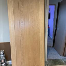 Jeld-Wen, Oregon Cottage Panel Oak 30 minute fire doors. Size 838mm wide x 1981mm high x 44mm thick. The doors are brand new and have been treated with a clear varnish. Cost £216 each. I have three to sell for £125 each or will take £350 for all three, sensible offers considered. Fantastic value for top quality doors.