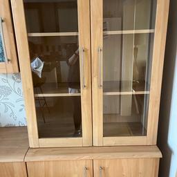 Small home office living room units in beech wood effect comprises of: (all in cm)
Small glass door wall unit with 1 shelf: H 61 x D 33 x w 45
4drawer chest of drawers:H75x D45 x w45
Top unit glass doors display unit with 2 shelves: H114 x D 34cm x W90
Two door storage with 1 shelf: H75 X D 45 x w 90
Wall hanging shelf : D31 x L100

Good condition collect only from WV146JG Bilston Wolverhampton . Thanks