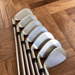 A set of Taylor Made RAC ht Irons (5,6,7,8,9,PW) with Uniflex light metal shafts and original Taylor Made grips.
The clubs are in very good used condition apart from the usual scuffs on the base of the heads. (See photos). 
In the set there is also a RAC lt Sand Wedge, with a Lamkin grip. ( The original iron was lost on the course)