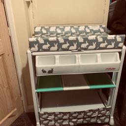 Baby bath unit great to save bending down was a godsend after having a section.
Some slight marking where tops got caught when opening as shown in photo.
Plenty of storage for nappies, towels and bath products etc.
collection only due to size.
