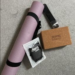 All the equipment you need as a yoga beginner, whether using at home or in the studio.
 
Sticky Yoga Mat - gives fantastic grip and cushion, lightweight to carry.
 
Cork Yoga Brick - The brick brings the floor to you! Acting as a support and allows you to experience standing postures safely.
 
Yoga Strap - tie around your mat as a carry strap AND use as a tool to stretch the shoulders, back and legs. Perfect if you struggle to touch your toes, or have tight joints.
 
Bonus: Non Slip Yoga Pilates Fingerless Exercise Grip Gloves with White Silicone Dots (1 Pair Gloves)