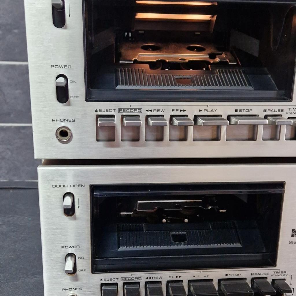 If you see it, it's still available!

Priced individually!

Technics RS-615US Cassette Decks in great condition considering age .

Top one with silver buttons fully
working - SOLD

Bottom one with black buttons need attention, spares or repairs £100

Cash on collection or postage at buyers cost and risk

Please check my other items