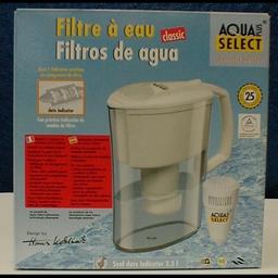 Caraffa filtrante Aqua Select Plus da 2,5 litri nuova; riduce efficacemente cloro, calcare e altre impurità dell'acqua