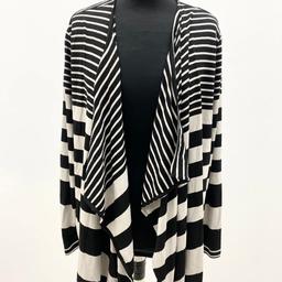 Ladies black and cream striped waterfall cardigan, size 16/18, perfect condition 💗