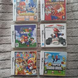 6 x Mario DS Games
new Super Mario Bros
Mario and Sonic Olympic games
Mario Slam Basketball
Super Mario 64 ds
Mariokart ds
Mario Party ds
All complete and hardly used.