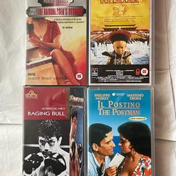 Arthouse VHS Bundle:

Raging Bull - Special Edition widescreen format (MGM/UA)

The Hairdresser's Husband (World Classics)

Il Postino (The Postman)

The Last Emperor - Hollywood Drama Collection (RCA/Columbia Pictures)

SCART cable

I don't have a machine to check but the VHS tapes have never been played since I'd first purchased them back in the day. The VHS boxes show effects of removed stickers but otherwise still good condition.