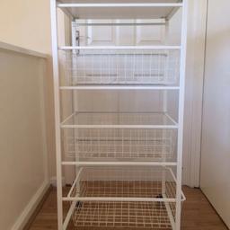 IKEA ANTONIUS Metal Frame With 3 Wire Basket Drawers | White Laundry Storage. Condition used. In very good condition condition. Dimensions; height 43” inches, including the wheels 2” inches, length 21.5” inches, width 17.5” inches. Some used marks on the upper storage panel, wire baskets are in perfect condition. Difficult to push about the wheels, I am not sure if it’s locked, or as it is, removable wheels, other than that in perfect condition. Please view my listing for another small bathroom basket storage stand. Collection only. London NW7.