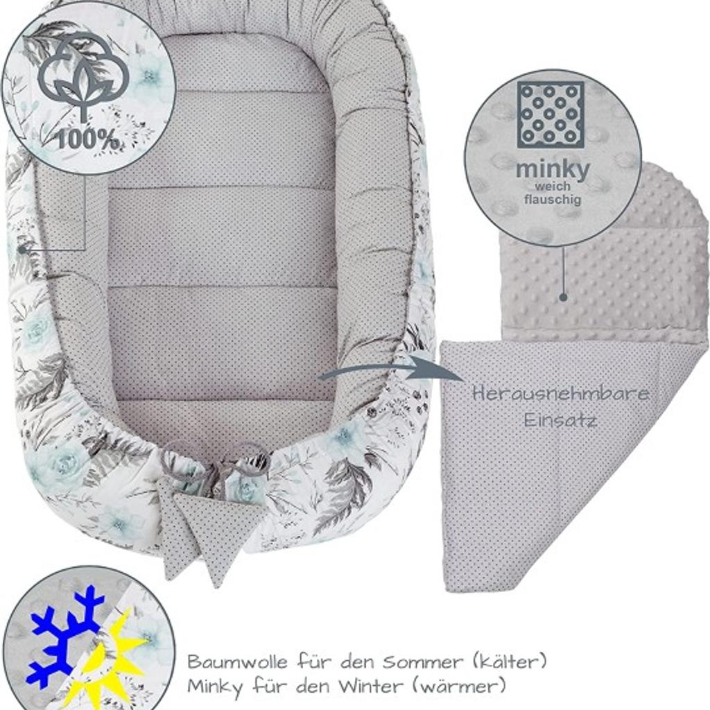 5 teiliges Babynestchen Set
100x60x15
herausnehmbarer Einsatz
100%Baumwolle
Handgenäht

von Amazon Neupreis 60€
