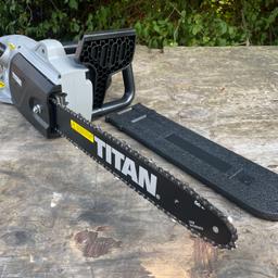 Titan 2000W 230V 40cm (16”) electric chainsaw. Powerful 2000W motor, automatic chain lubrication and ergonomic design for ease of use. Features an instant chain brake, which activates in less than 0.1 seconds for added operator safety. Superb machine, with a 16” heavy-duty bar and Oregon low-profile chamfer chisel chain.

Mint condition, mechanically 100% and ready to work. Standard 230V 13A UK plug. Comes complete with guard for easy transport and storage. Priced to sell at £40, collection only from Blackpool, Lancs.