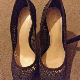 Used but good condition black lace heels. Very comfy and sexy just too high for me. From Next