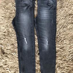 Excellent condition black skinny jeans, with distressed look, and ripped hem. Both pairs are actually identical as they were a favourite of my daughters. Loads of life left in them as seen via the label. Comes with waist expanders and slight stretch.

Postage via 2nd class, happy to combine postage costs wherever possible, check out my other items for sale.