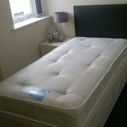 New wrapped single 7 inch deep hand tufted mattress, ever so nice.
Ask about pillows duvets bedding etc.
Happy drop locally