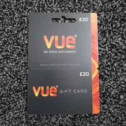 Vue gift card valid for another 12 months can be used in any Vue cinema in the uk was bought for birthday but no longer want it. collection only no other offer will be excepted than 14 thanks