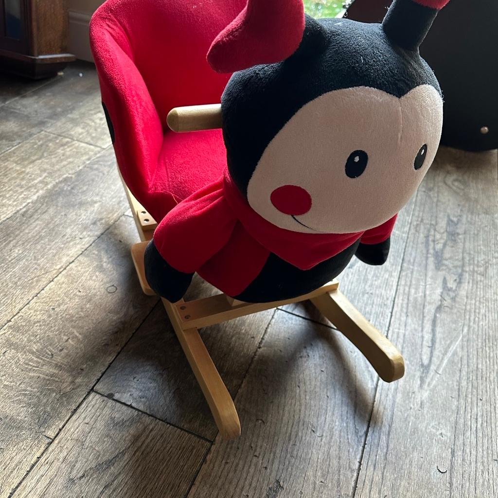 LADYBIRD Rocking Chair Ladybug on Wooden Rockers with Sounds 12 Months Plus up to 4 years old.

Press his leg for Ladybug sounds - bit like Gaston in Ben and Holly

From a smoke and pet free home.