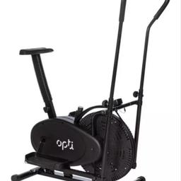 2 IN 1 OPTI CROSS TRAINER, ELLIPTICAL AIR CROSS TRAINER WITH SEAT SO DOUBLES AS AN EXERCISE BIKE. £199 IN ARGOS,  AIR RESISTANCE SYSTEM, .CONSOLE MONITORS PROGRESS, 1.9 KG FLYWHEEL, SELF LEVELLING PEDALS. USED FEW TIMES, QUICK SALE HENCE PRICED FOR QUICK COLLECTION. MANUAL INCLUDED.