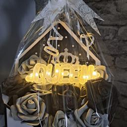 black & white envelope flower box with light up queen sign . collection from S2.  other gifts also available