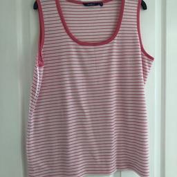 Ladies sleeveless round necked striped top
Size: UK 20
Colour: pink & white
Material: 65% polyester & 35% viscose
This top has been worn and is still in good condition