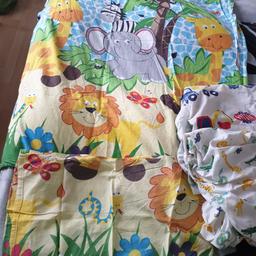 3 Toddler Duvet sets (duvet and 1 pillow cover for each set) with 2 toddler bed sheets. Great condition.