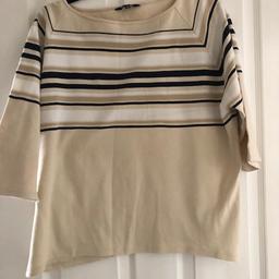 Ladies 3/4 length sleeved top 
Size: UK 20
Colour: caramel
Material:100% cotton
The caramel coloured top has 3/4 length sleeves
This top has  hardly been  worn & is still in good condition