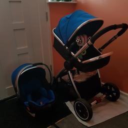 really nice blue pushchair with a car seat and bag/ raincover everything matches and is original like new from mothercare very good quality and comfortable free delivery depending on where you are :) ask if more pictures needed