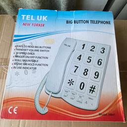 Big Button House Telephone. Easy To Read Big Buttons, Handset Volume Switch, 10 Speed Dials, Ringer On/Off Function, Wall Mountable, Music On Hold Function, In Use Indicator. Selling for £5