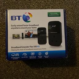 BT Broadband Extender Flex 500 Kit, Pass Through Powerline Adapters - Twin Pack
new sealed
RRP £89.99
Bring the internet to your devices
Works with all Broadband providers
Pass through socket means you don't lose an electrical socket
High speed (AV500) data transfer, multiple HD/3D TV streaming
Works straight out of the box