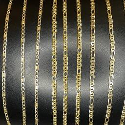 Erstklassige Goldketten für Damen und Herren aus 585er - 14 Karat echt Gold ⭐️ Dieses edle Accessoire ist für jeden Anlass geeignet.

Hinweis ♦️ Der Preis ist je Schmuckstück: von 165€ bis 899€

Nr.1 ⭐️ Stegpanzerkette - 165€
• Material: Gelbgold
• Reinheit: 585/000 - 14 Karat
• Kette Größe: ca. 47,5cm (Länge) 2mm (Breite)
• Gewicht: 2,55 Gramm
• Geprüft und gestempelt: 14K MIDAS

Nr.2 ⭐️ Figaro - 229€
• Material: Gelbgold
• Reinheit: 585/000 - 14 Karat
• Kette Größe: 45cm (Länge) 3mm (Breite)
• Gewicht: 3,55 Gramm
• Geprüft und gestempelt: 585 FBM

Nr.3 ⭐️ Spegpanzer mit Figaro Glieder - 459€
• Material: Gelbgold
• Reinheit: 585/000 - 14 Karat
• Kette Größe: 50cm (Länge) 3,2mm (Breite)
• Gewicht: 8 Gramm
• Geprüft und gestempelt: 585 FBM

Nr.4 ⭐️ Stegpanzerkette - 899€
• Material: Gelbgold
• Reinheit: 585/000 - 14 Karat
• Kette Größe: 65cm (Länge) 4mm (Breite)
• Gewicht: 15,84 Gramm
• Geprüft und gestempelt: 14K MIDAS
• Sehr schöne massive Verarbeitung

Juwelier Monastirni 💎
