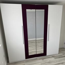 Large White & Plum Wardrobe with Mirrors
Length: 230cm x Height: 215cm x Depth: 60cm
Made in Italy / Condition: Used

**I will be reporting scam emails to Shpock and National Fraud Line and the senders will be blocked immediately. I only communicate via Shpock mailing service and will not provide any personal details to scammers.**

CASH PAYMENT ON COLLECTION OR DELIVERY.
