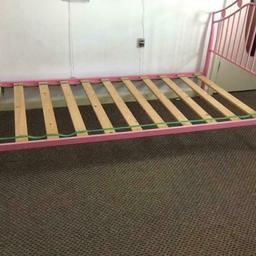 Pink single metal bed frame with wooden slats collection only