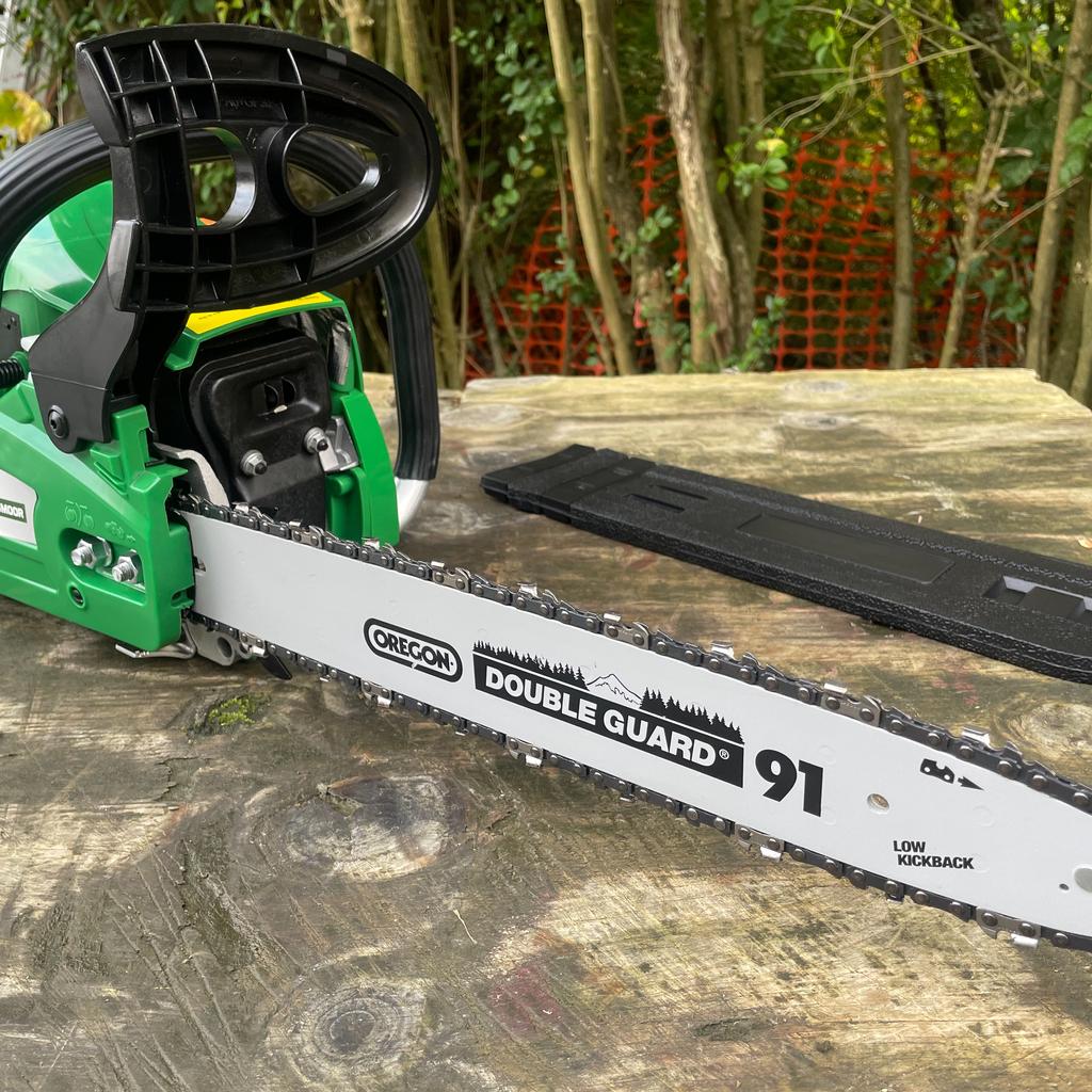 Superb Hawksmoor 41cc 16" (40cm) petrol chainsaw. Powerful 41cc engine and quality Oregon bar & chain makes short work of trees and logs. Features an advanced anti-vibration design and an anti-slip grip for user convenience and comfort. Also features auto chain oiling, professional side-located chainsaw tensioning for easy adjustment, and a soft-pull recoil for easy starting.

As-new condition, mechanically 100%, fully sharp chain and ready to work. Comes complete with guard for easy transport and storage. Fantastic machine, quality-manufactured and complete with a superb Oregon bar & chain. Priced to sell at £65, collection only from Blackpool, Lancs.