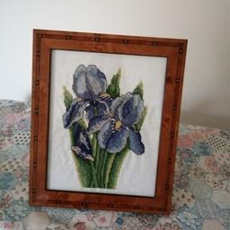 A lovely picture of Iris needlepoint with Frame 12 x10 in Good condition Sk8 Cheadle area must collect cash only