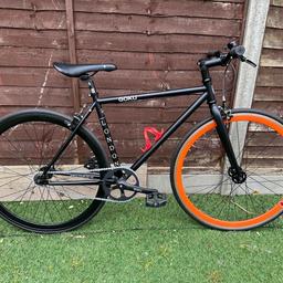 Goku single speed bike. Frame size 46cm
Barely used, no more than 3 times, no more than 5 km  
Excellent condition
Comes with lock. 
Perfect for those up to height 5ft 5ins. 
Collection from Nunhead SE15