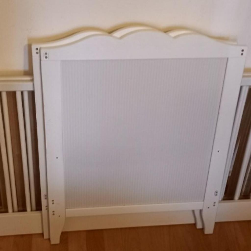 Ikea Hensvik cot bed 120 x 60cm aprox. Two adjustable heights, grows with child. Dismantled, with instruction booklet.Mattress not included. From smoke and pet free home. Cash only on collection from London N1