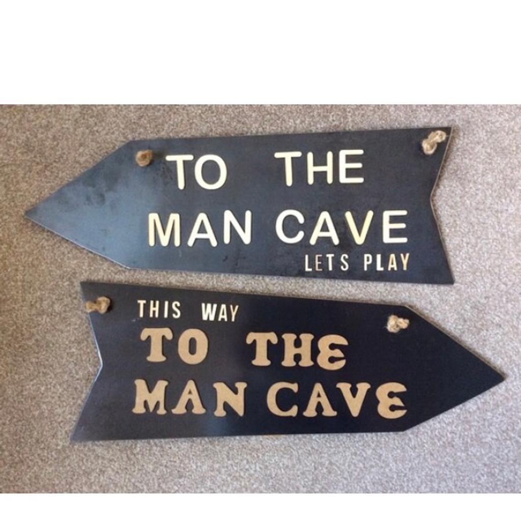 These have been made using reclaimed steel. They either point to the left or right. On the front they have wooden lettering. 4 designs available. Quirky, unique and complete one offs. They have an industrial raw steel look. Each sign hangs by rope. They are approx 50cm W x 20cm W (not including the rope). These signs within time will naturally dis-colour and will have a rust patina appearance.
I am able to give a coat of lacquer which will prevent rust to a certain amount. Two of the signs have had lacquer which are...
“This Way To The Man Cave” And “This Way To The Bar”. You are able to see that with a coat of lacquer they have more of a polished shiny surface where as the others are a raw steel finish. If you require it having a coat of lacquer then please add a note when you purchase the item.
Great item for your own home decor or as a gift. Ideal man cave signs or for the garden “pub” shed.

Price includes free postal delivery (for one)