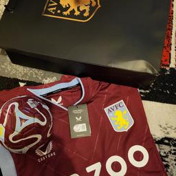Brand New Villa shirt (L) mini football and gift bag. collection only. NO offers, the price is the price. Cost me a lot more.
also choice of 4 programmes from some past games.