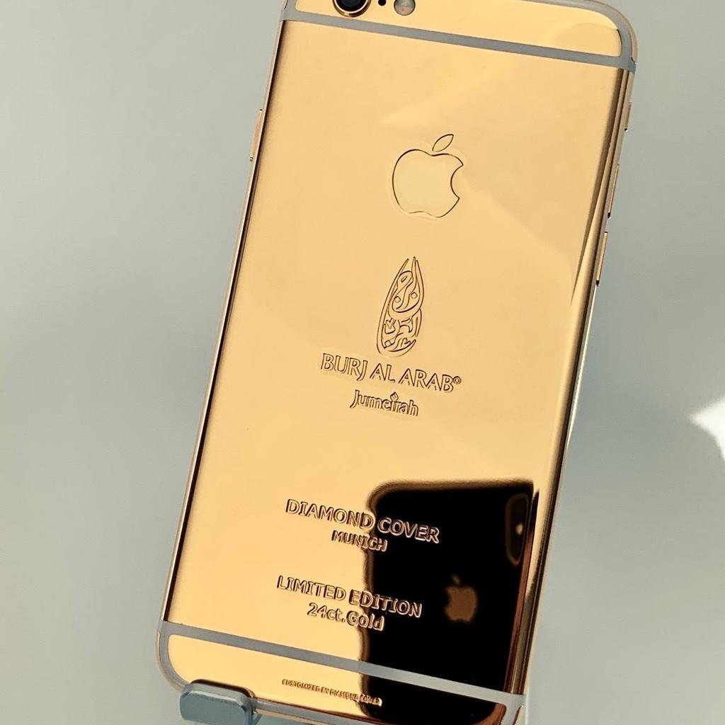 Verkauft wird dieses wunderschöne Apple iPhone 6s 128GB 24k Gold vergoldet (Burj Al Arab) Dubai Limited Edition. Das iPhone befindet sich in einem neuwertigen TOP Zustand! Alles funktioniert einwandfrei und ohne Probleme. Akku hat 100% Kapazität. Simlock u. iCoud frei, von der iCloud abgemeldet u. auf Werkseinstellungen zurückgesetzt.  Zahlung: Paypal Freunde u. Überweisung möglich Versand erfolgt per DHL Paket versichert und mit Sendungsnummer  Da Privatverkauf keinerlei Garantie oder Rücknahme