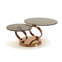 Rose Gold extending coffee table opens and closes in size depending on on your requirements - using the very best in Japanese movements by rotating the large circle the smaller one will also reciprocate and open to offer 2 tables. Featuring a bronzed toughened glass top with a rose gold finished stainless steel frame, this coffee table is part of Kesterport luxury occasional collection.

Smoked tempt glass
Beautiful rose gold finish
Maximise space in your room when not in use
Glass Coffee Table
Japanese movement - reciprocating rotating action
Bronzed glass (toughened)
Rose gold stainless steel frame

Please not it has a light scratches on the glass