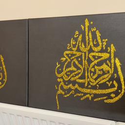 Each canvas measures 30cm x 40cm.
Hand painted and glittered.
Ready for collection.
Pick up from E3 4GH

**Ayatul Qursi*

Selling as a pair £40
Or £25 each