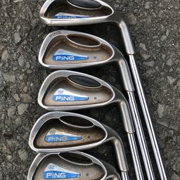 5 ping g2 golf clubs

Cushen shafts and golf pride grips
6.7.8.9 and wedge
Great condition as can see in pictures
Willing to sell separately 