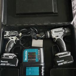 18v Makita drill/driver set, in white/black. Plus complete, large set, of Makita bits. Very good condition. Rarely used.
