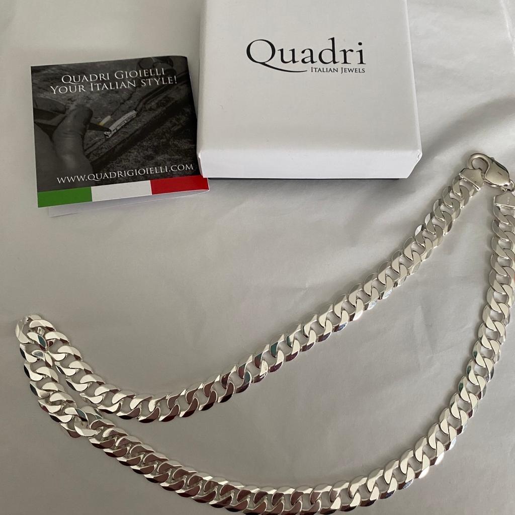 Quadri made in Italy 925 sterling silver 10mm diamond cut Cuban link curb chain. Approximately 51 cms in length. Brand new with box and literature from Italy. Weighty solid piece.