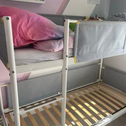 IKEA bunk beds good condition some wear and tear on steps and a stain on cloth part which can be washed out or replaced from ikea mattresses included if needed 