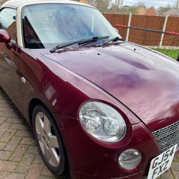 2004 Daihatsu copen.
Mint condition.
Will have 12 months mot.
Fully resprayed, was silver.
colour change on logbook Once it transfers to new owner
No dents.
Rear sills commonly suffer from rusting, this one has been professionally repaired and welded.
Heated seats.
Alloys refurbed.
Engine and gearbox serviced.
Needs to be viewed to be appreciated..