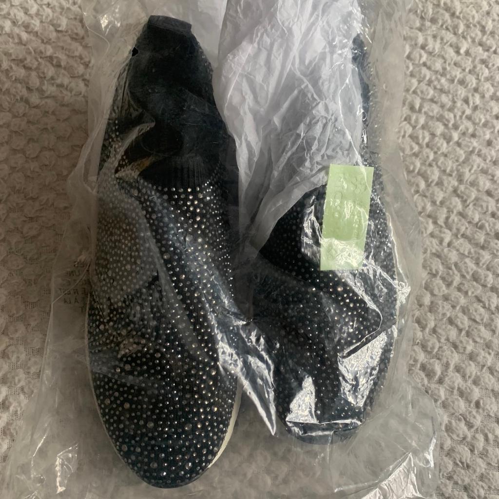 Brand new with tag river island black diamanté slip on shoes size 5