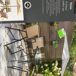 Brand new in the box 6 piece patio set. 

Currently selling in Asda for £150. 

Contains everything shown on the box with descriptions